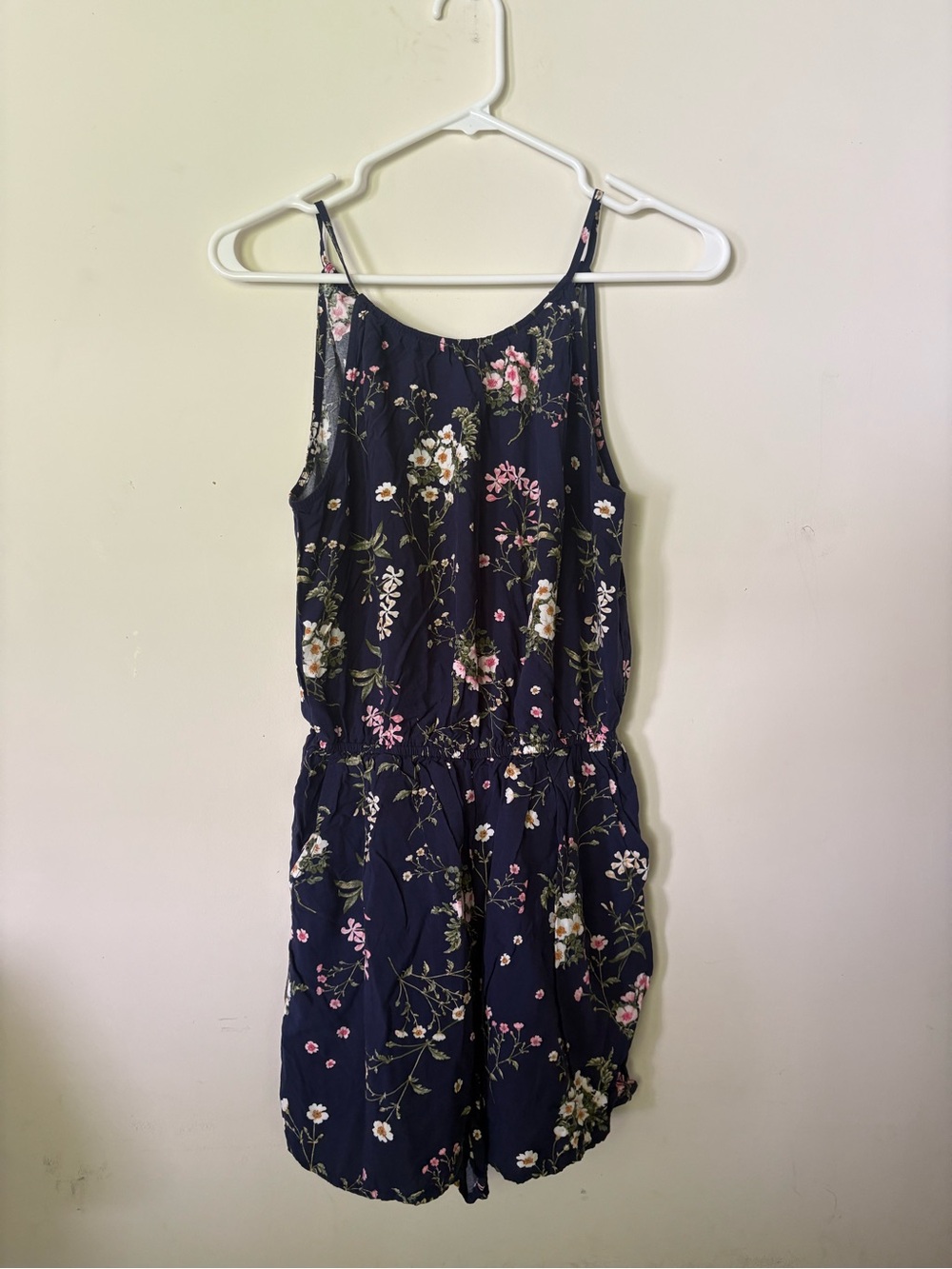 Old Navy Navy Floral Sleeveless Romper with Pink & White Blooms